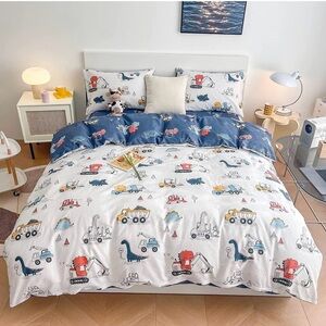 Dinosaur Kids Duvet Cover Set Full Size, 100% Cotton